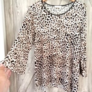Calvin Klein Leopard Print Bell Sleeve Tunic Top L